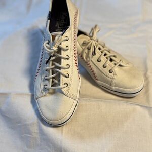 Keds Off-White Canvas Sneakers with Red Baseball Stitching size 8.5